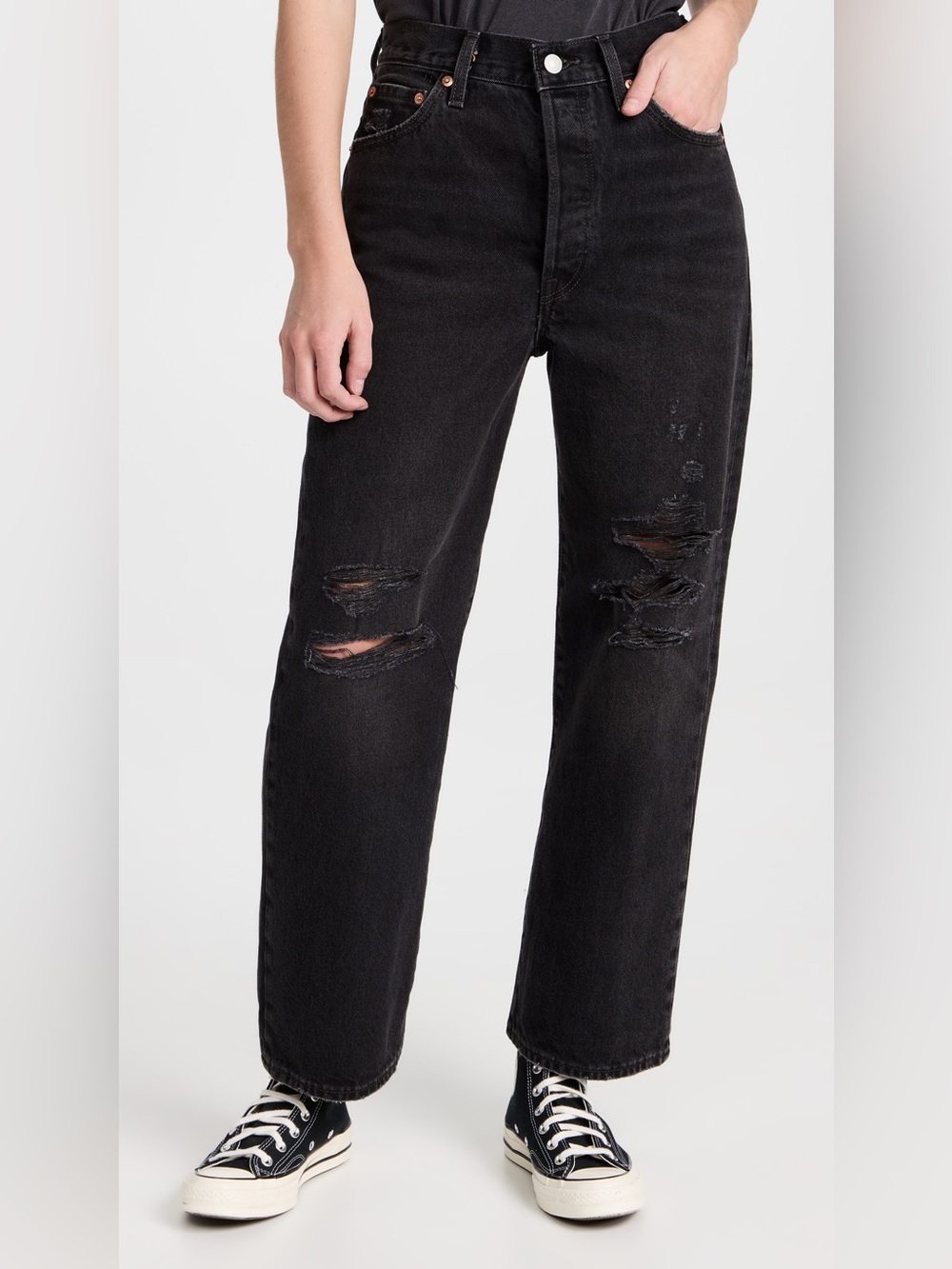 Levi's Black Distressed Straight-Leg Jeans - Women's